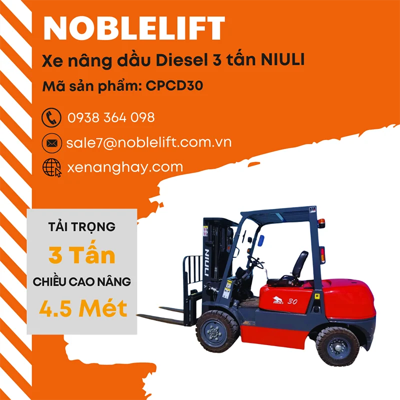 Cho thuê xe nâng dầu Niuli CPCD30 3 tấn động cơ Diesel mạnh mẽ tại Đà Nẵng