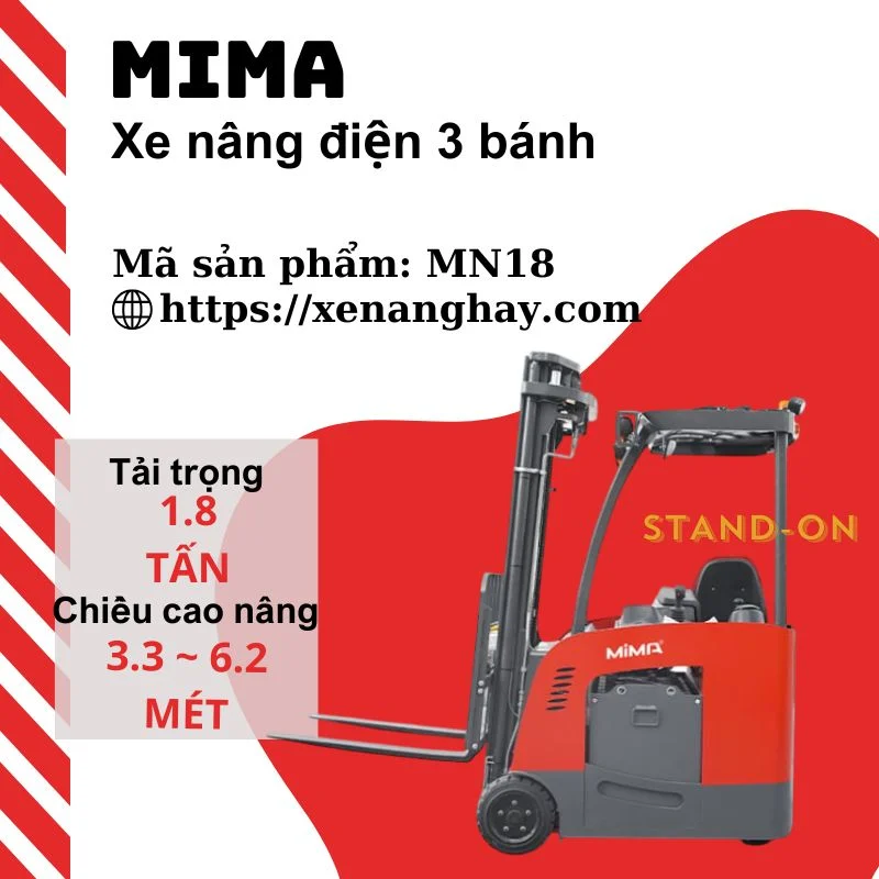 Xe nâng điện 3 bánh đứng lái 1.8 tấn MN18 Mima