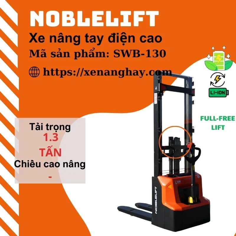 Xe nâng tay điện cao SWB130 Noblelift đi bộ lái