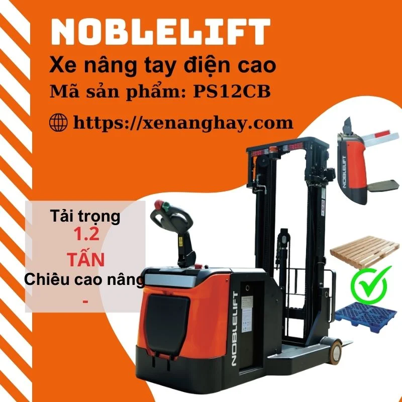 Xe nâng tay điện đối trọng PS12CB Noblelift nâng được pallet 2 mặt