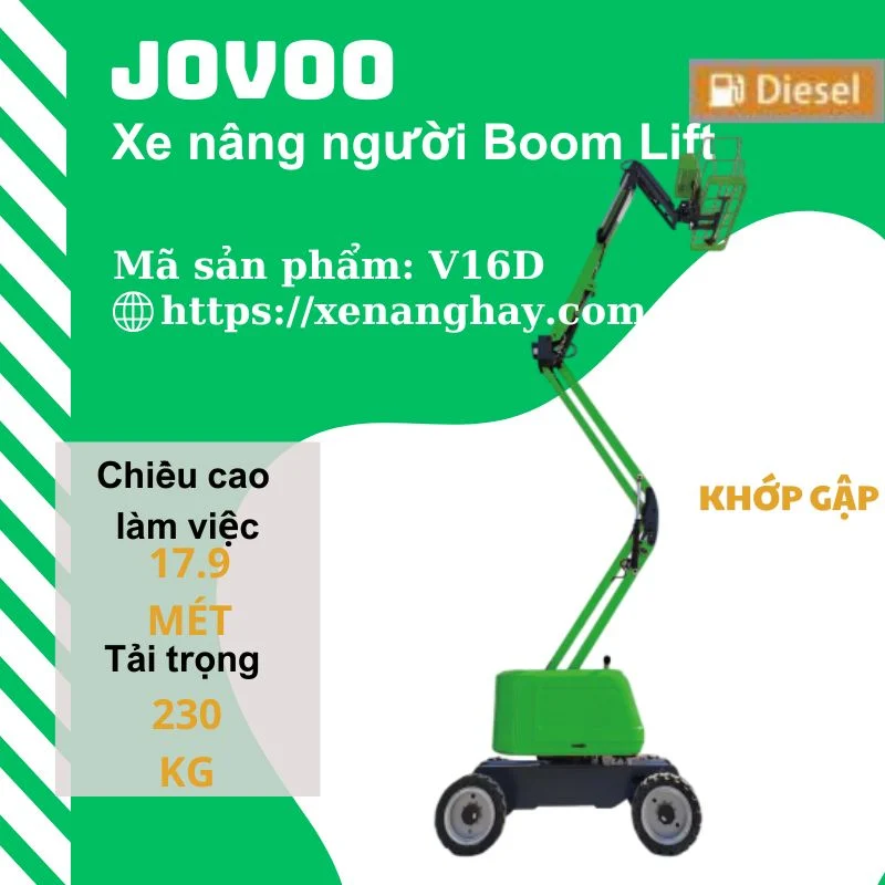 Xe nâng người boom lift 18 mét diesel V16D jovoo