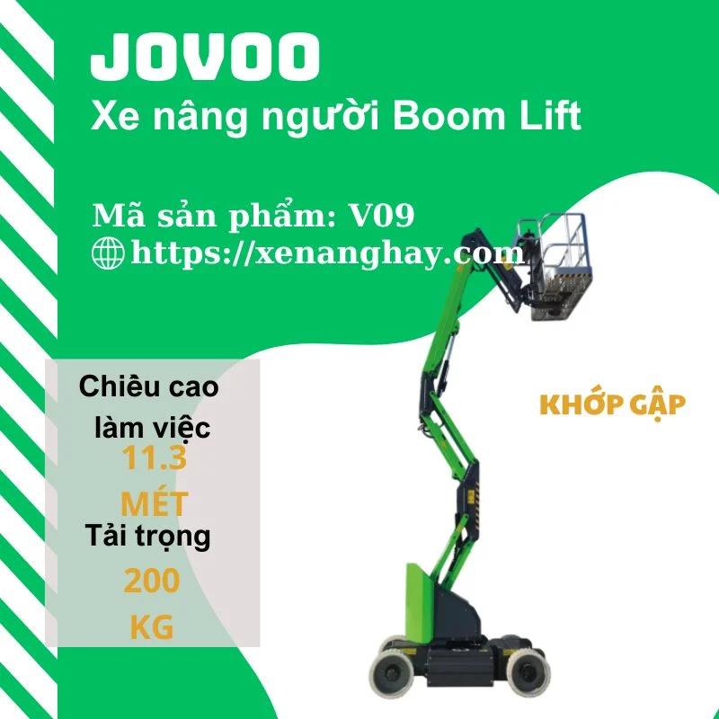 Xe nâng người boom lift 11 mét điện V09 jovoo